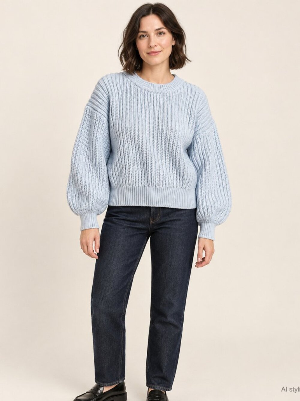 Banana Republic Factory Light Blue Chunky Rib Balloon Sleeve Sweater Size S